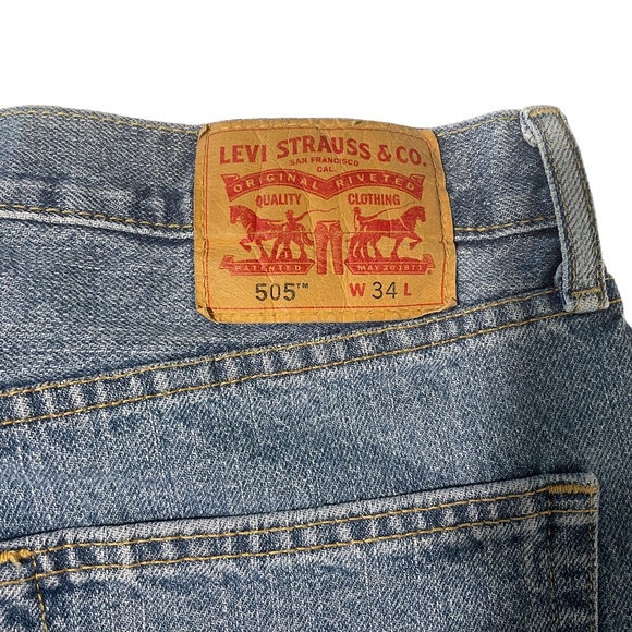 Levi 505 Denim Jean Shorts Jort Y2K Baggy W 34 9” Inseam Medium Stone Washed - Picture 4 of 8